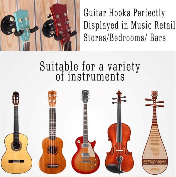 Guitar Wall Mount Hanger Hook for Multiple Instrument Display in Music Stores Bedroom Bar 4-Pack Black