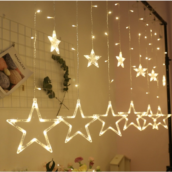 LED-slynger, stjerneslyngelys, femspissede stjernedekorasjonsgardiner, julelys