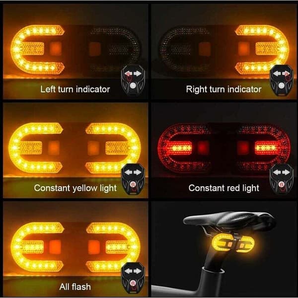 Bike Taillight with Turn Signals - Wireless Remote Control Split Design for Cycling, Rechargeable, 5 Warning Modes