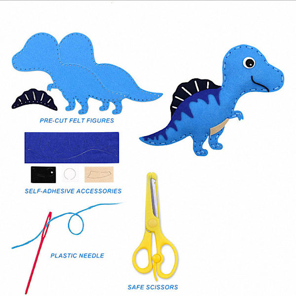 Filttøjs-sæt, Dinosaur Filttøjs-sy-sæt Børne-håndværkssæt, DIY-materialer til børn begyndere