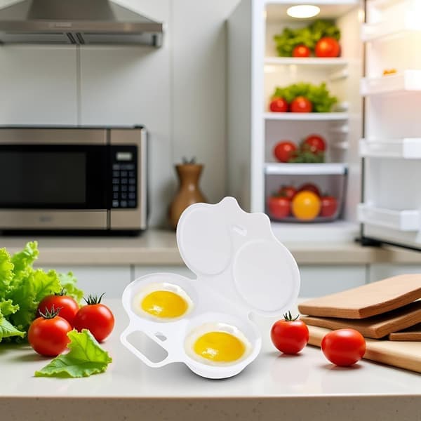 White Microwave Egg Poacher 2-Cavity Nonstick Egg Cooker with Lid Double Cup Poached Egg Maker Easy Egg Cooker Kitchen Utensil