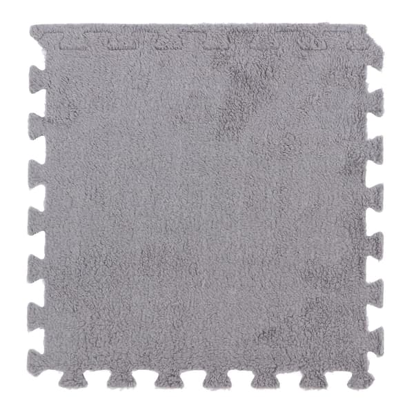 10 Pcs Plush Foam Floor Mat Soft Thick Split Joint Interlocking Plush Foam Mat for Room Floor Grey