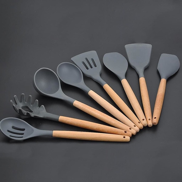 Silikoni Intarsia Puukahva Spagettityökalut Säilytyslaatikolla Not Stick Cook Ruoanlaittolusikat Set