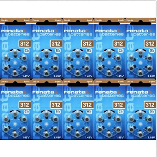 312 Renata 6-pakke X10 60 stk. høreapparatbatterier Aluminum Aluminium