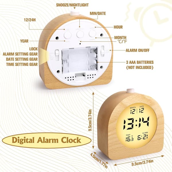 LCD Digital Clock with Date Temperature Display Snooze Backlight Digital Clock Battery Operated Alarm Clock