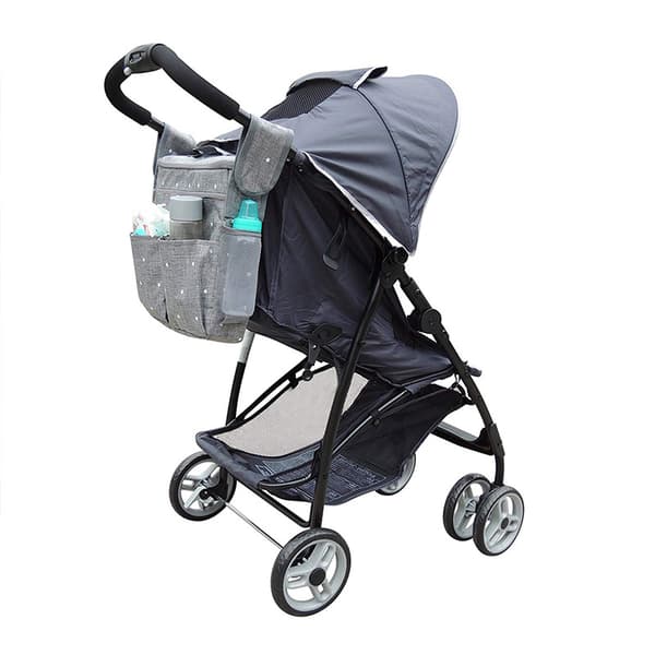 (Grey) Large Stroller Bag, Waterproof 22L Stroller Organizer with 2 Cup Holders