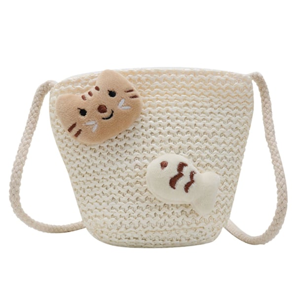 Mode Sommer Børne Halm Vævet Skuldertaske Sød Piger Bohemian Ferie Casual Mini Strandtasker Frugt Lynlås Taske Gulerod