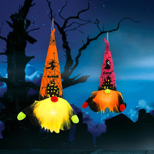 Halloween Gnome Ornament m/ LED-lys Hængende Gnome Håndlavet svensk Tomte Scandinavian Elf TreeA
