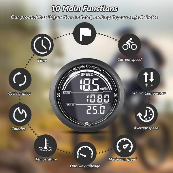 Wireless Bicycle Computer 2.2 Inch LCD Screen Auto Backlight 12 Functions IP67 Waterproof Speedometer Odometer Universal Bike Accessories Gray