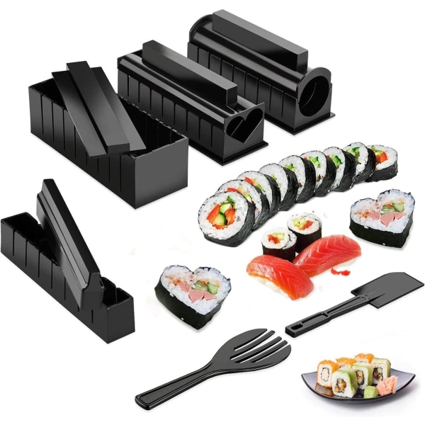 10-delars Sushi Maker-kit, Plast Premium Set Sushi Verktyg Sushi Risrulle Formar, DIY Sushi Verktyg för Hemmabörjare