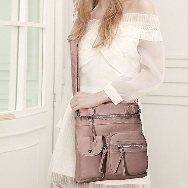 Damväska i PU-läder, axelväska, crossbody, handväska, messenger, satchel, rosa