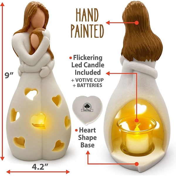 Morsdagsgave Mamma Klemmer Datter Lysestake Harpiks Dekorativ Statue Ornament Med LED Lys