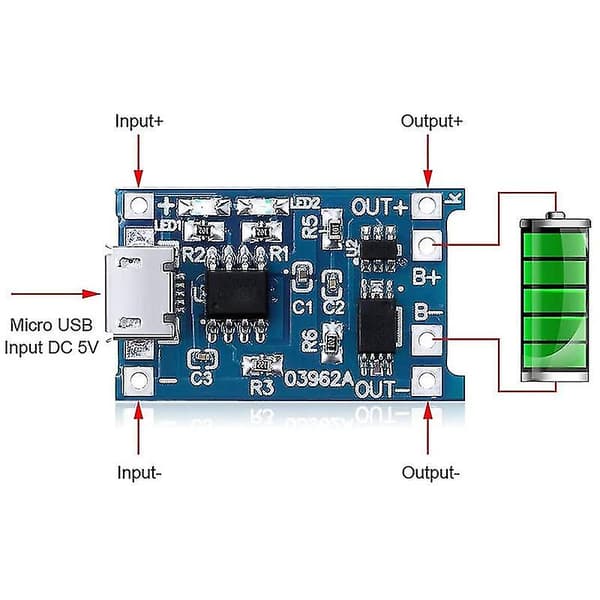 6 stk Tp4056 lademodul med batteribeskyttelse 18650 Bms 5v Usb 1a ladekort for 18650{bt}