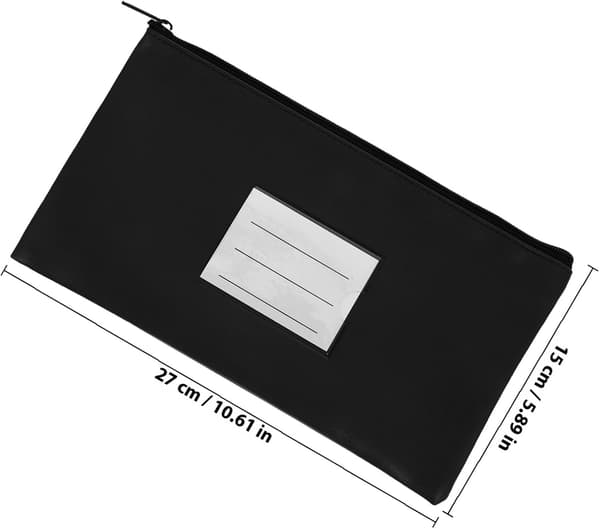 Bærbar pengepose til kontanter og pas, foldbar sort PU og kvitteringstaske i aluminiumslegering