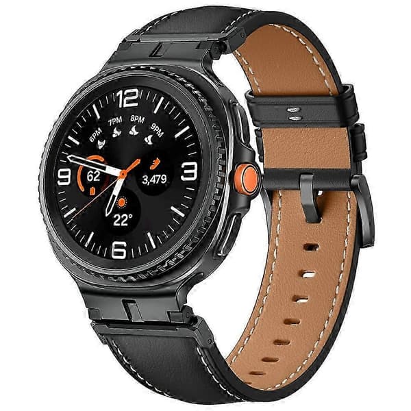 Galaxy Watch8 / Watch8 Classic Læderarmbånd 44mm 40mm 46mm Ægte læderrem Sort metalforbindelse
