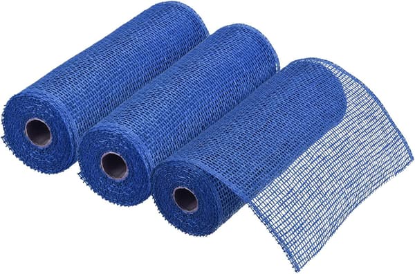 3 stk. 10 tommer Poly Burlap Mesh til Krans, Dekorativt Stofbånd 6,4 Yard Efterår Påske Jul Blomstersløjfe, Blå Black