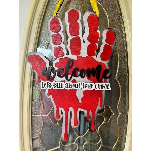 Halloween blod håndavtrykk tre dørskilt dekorasjon sjarm håndverk tilbehør