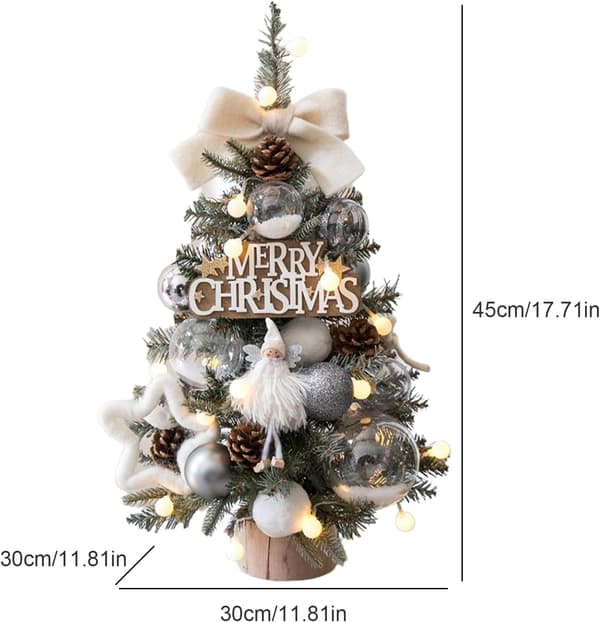 Artificial Christmas Tree with Snow and Lights - Small Desktop Tree for Home and Office Decoration - 45 cm Festive Craft Decor