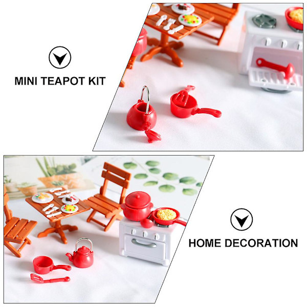 2 sett Simulerte Mini Tekanne Sett Mini Kjøkkenutstyr Modell Mini Hus Rekvisitter (rød)Rød3X3CM Red 3X3CM