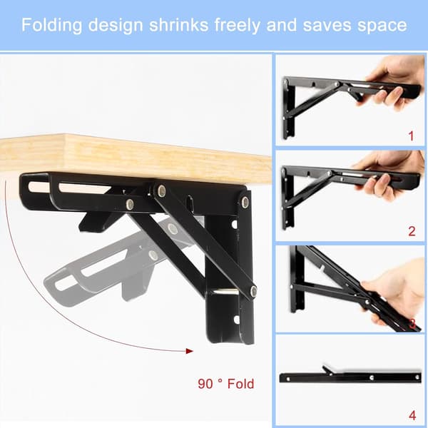 400 mm Folding Shelf Bracket, 2-Piece Foldable Shelf Support, Heavy Duty Wall Mounted Folding Brackets, Space Saving