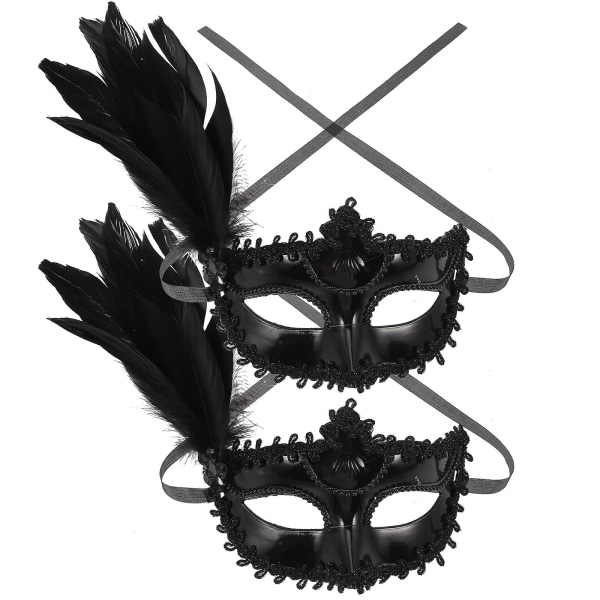 2 stk Carnival Party Masquerade Mask Delikat Plume Cosplay Mask Dame Masquerade Mask Black20x10cm Black 20x10cm