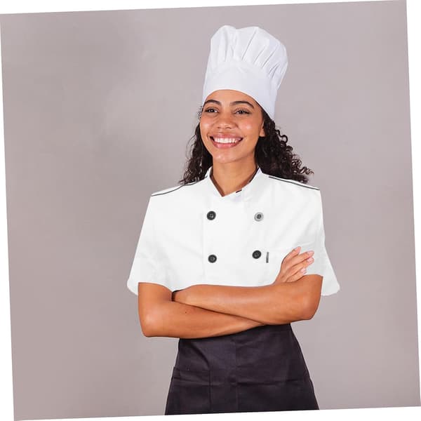 Chef Jacket Short Sleeve Breathable Cotton Kitchen Coat for Men Restaurant Uniform White Size M