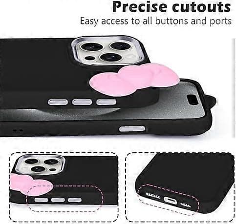 Compatible with iPhone 16 Pro Case, Cute 3D Bowknot Design Soft Silicone Shockproof Protective Cover for iPhone 16 Pro 6.3 \" 2024 Black