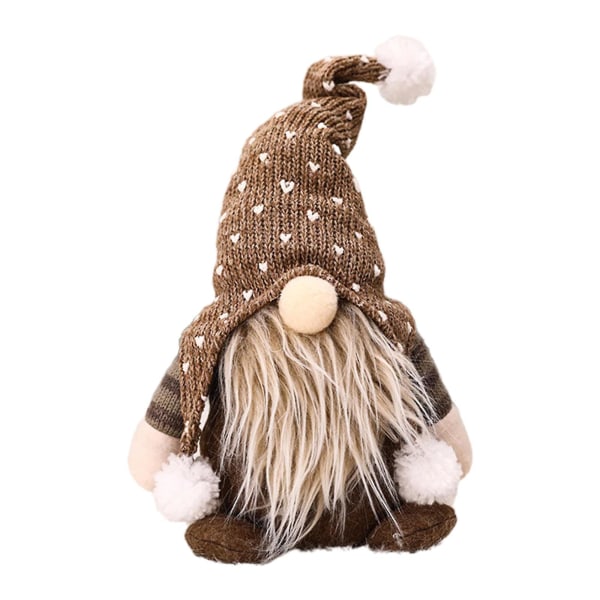 Handstickad Jultomte Ornament Svensk Staty Sittande Lång Hatt Elf Docka Ornament Khaki