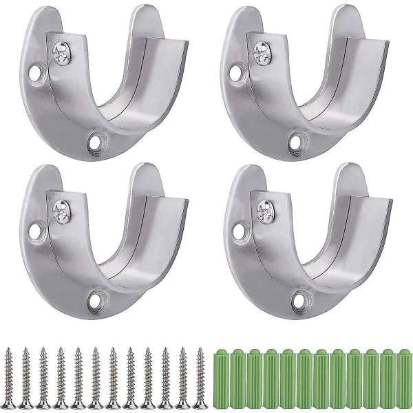 Stainless Steel Wardrobe Rod Bracket, 4 Pieces U Shaped Curtain Rod Bracket, Heavy Duty Round Tube Sockets With Screws (25mm)