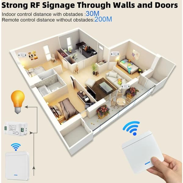 10A 230V Radio Lighting Switch Kit, Wireless Switch, Battery-Free, 200-2000W, Wireless Two-Way Switch