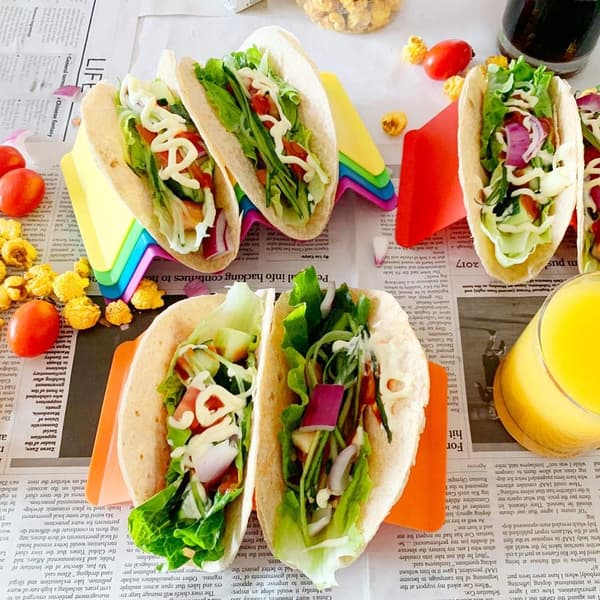 Färgglada Taco-hållare stativ set om 6 - Premium Stor Taco-bricka Pl