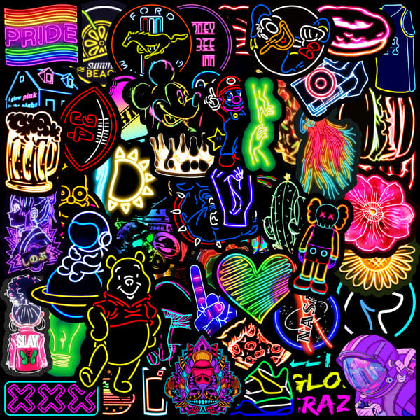 (2) 50 Neon Graffiti Stickers Mobiltelefon Laptop Vattenkopp Vattenp