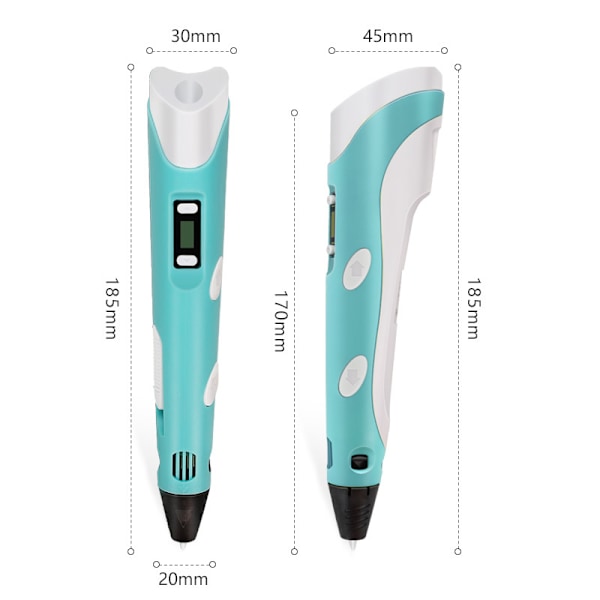 Blå malerpen Etui Kompatibelt med Holdere til 3D Print Filament Refill Pack og USB Kabel til 3D Print Pen