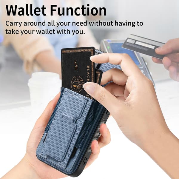Til iPhone 15 kulfiber foldbart stativ elastisk kortlomme telefoncover