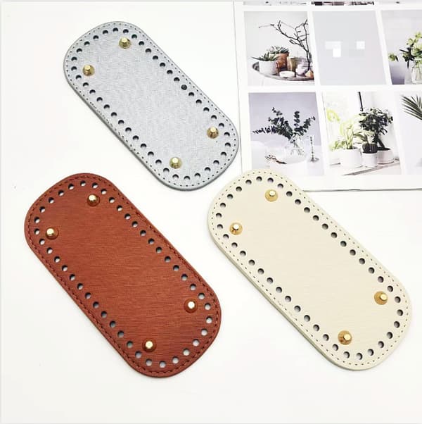 4-delat virkat väskbotten-set - 18x8cm perforerade PU-läderimitationer för DIY-väskor