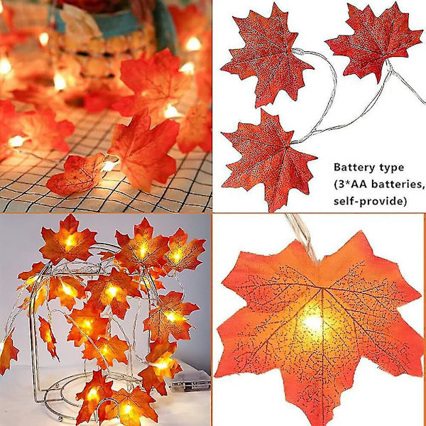 Lönnlöv-ljusslingor, 20 LED-lönnlöv, 3m ljusslinga, höstlövsdekoration för Halloween- och juldekoration