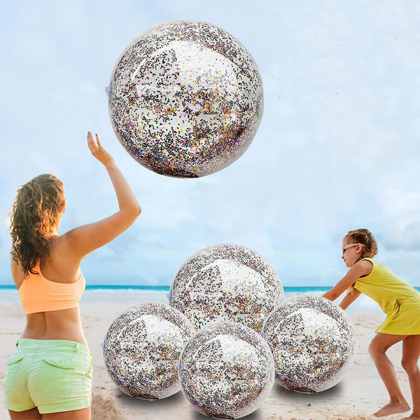 5-pack Strandboll Jumbopolsleksaker Bollar Stora Konfetti Glittrar Uppblåsbara Transparenta Strandbollar Simbassäng Vatten Strandleksaker Utomhus Sommarfest Elfenben Ivory