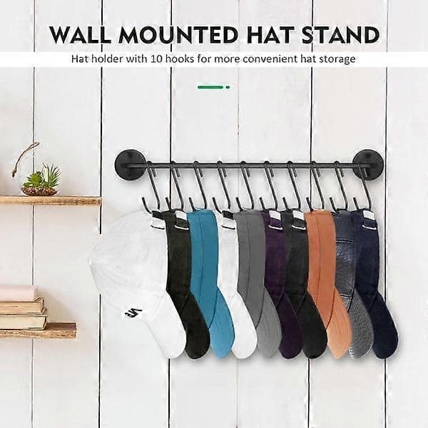 Wall Cap Rack, Baseball Cap Organizer, Clothes Hanger with 20 Hooks, Modern Metal Wall Mount Cap Rack, Cap Display, 2-Pack