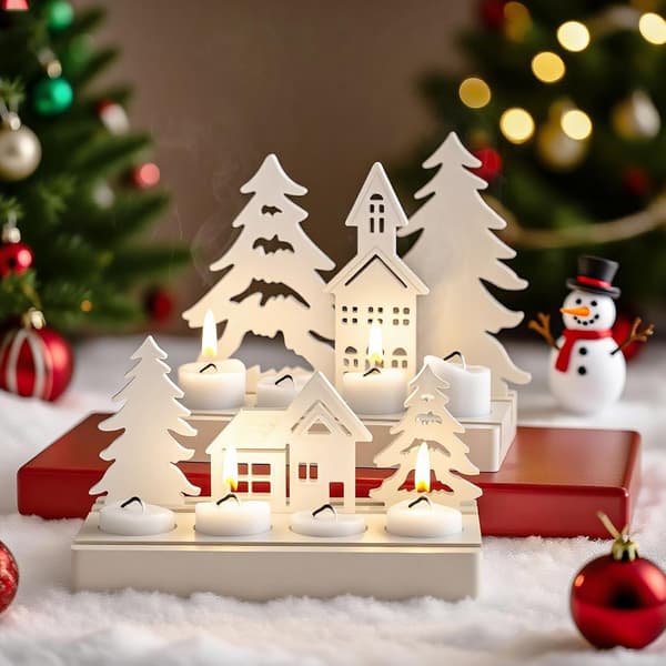 Small Candlestick Christmas Tree House Silicone Mold, 3D Christmas Tree Candlestick Epoxy Resin Casting Mold for Christmas Decoration