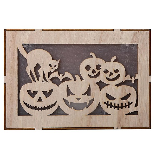 Puinen ontto kurpitsa kummitustalo Halloween-koriste LED-valoilla, juhlatarvikkeet