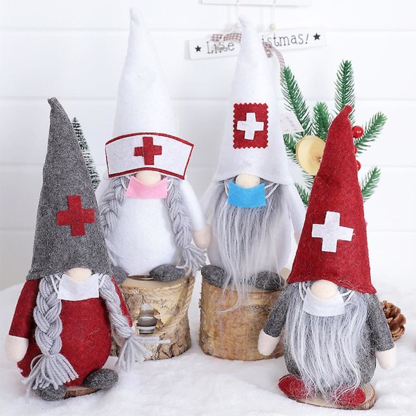 Jul Svensk Gnome Doll Toy Lång Cap Doktor Sjuksköterska Tomtestaty PlyschB