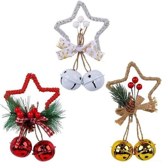 Three Star-Shaped Fabric Bells for Christmas Trees, with Loops. Christmas Decorations.