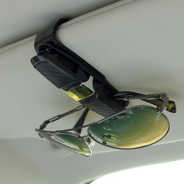 1-pack glasögonhållare för bilsolskydd, solglasögonglasögonfäste med biljettkortklämma - silver/svart