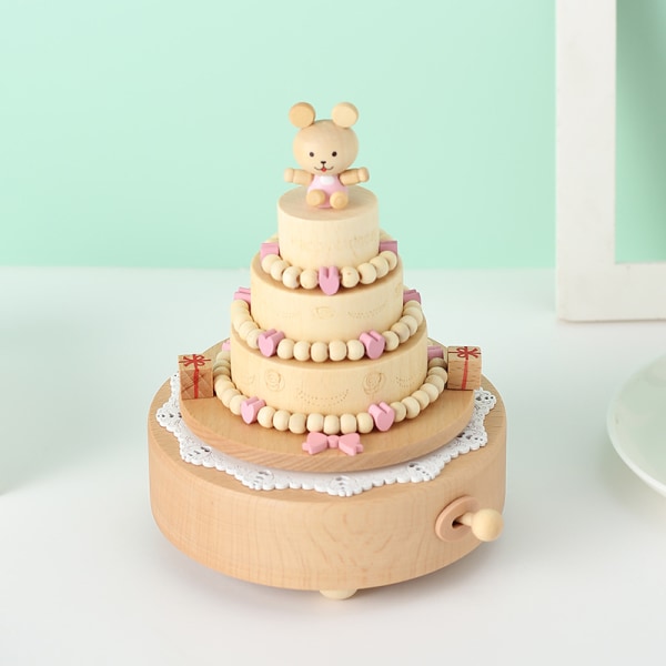 Hyvää syntymäpäivää Kellokoneisto Vintage puinen musiikkilaatikko kakku Sarjakuva eläinlahja lapsille Kotitoimiston sisustus