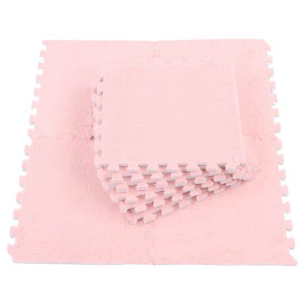 10 Pcs Plush Foam Floor Mat Soft Thick Split Joint Interlocking Plush Foam Mat for Room Floor Pink