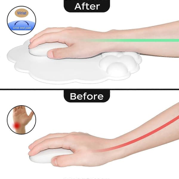 Mouse pad with leather and memory foam wrist rest, non-slip PU-based mouse pad for home office, easy pain relief (cloud white)
