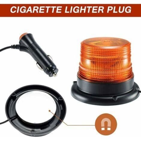 7.5W LED Orange Rotating Warning Light - 360° Magnetic Flashing Warning Light - 12V-80V Cigarette Lighter Plug - Durable Polycarbonate Material