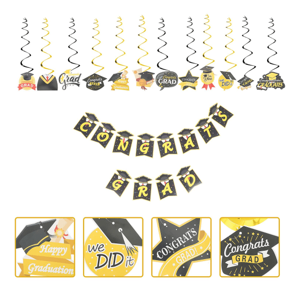 Papirdekorationer Graduation Garland 2022 Graduation Loft Spiral Banners Sort 18x13cm Black 18x13cm