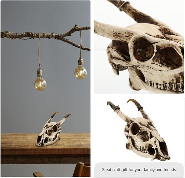 Beige skull-shaped goat skull resin decor with fine craftsmanship, lifelike creative style