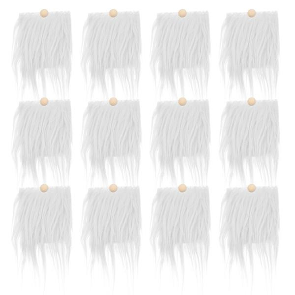12 Set Förskurna Tomteskägg Kostymskägg Fuskpäls Dvärgskägg Med Träkuler Vit 18X9cm